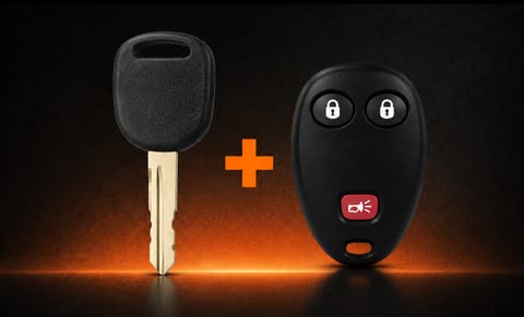 Chevrolet transponder key next to a separate three-button remote